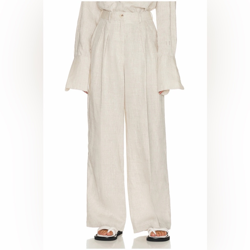 Helsa linen pleated front pants trousers natural tan small